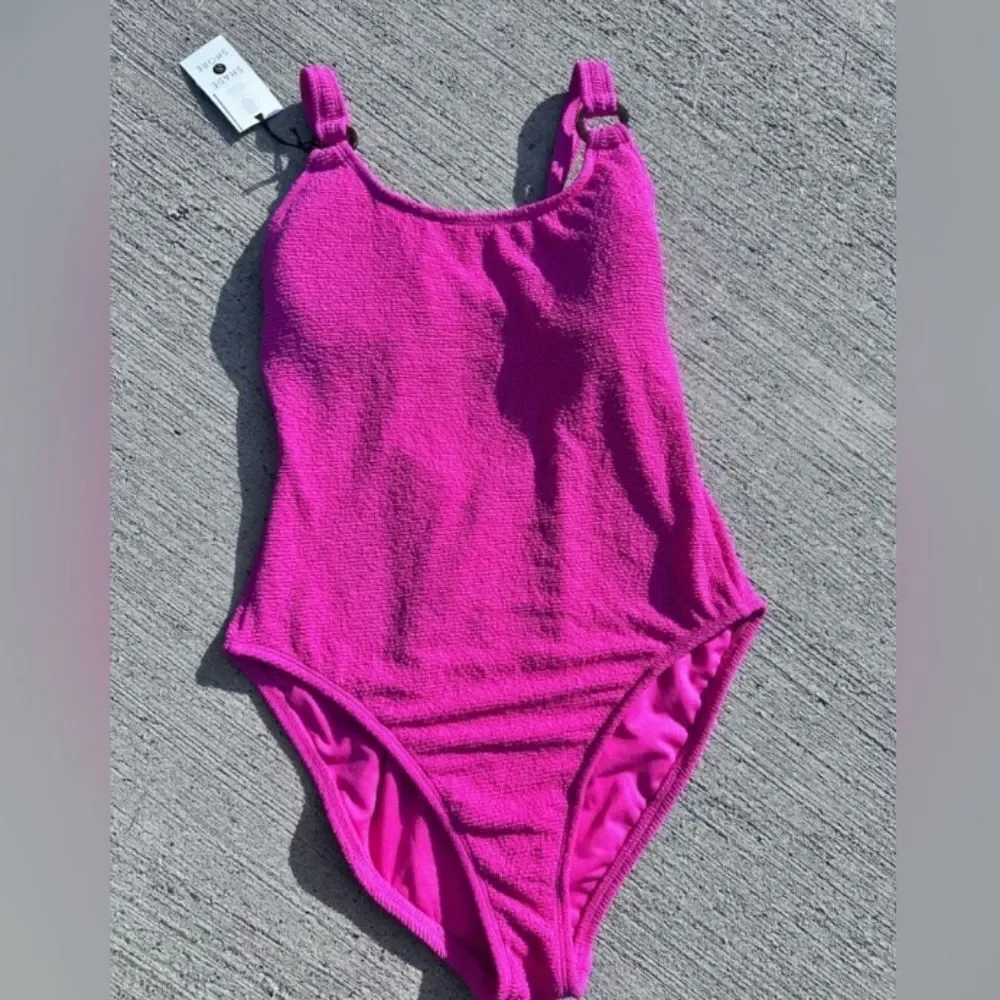 Shade & Shore Pink Textured Swimsuit NWT Size Medium Women Removable Pads Chest